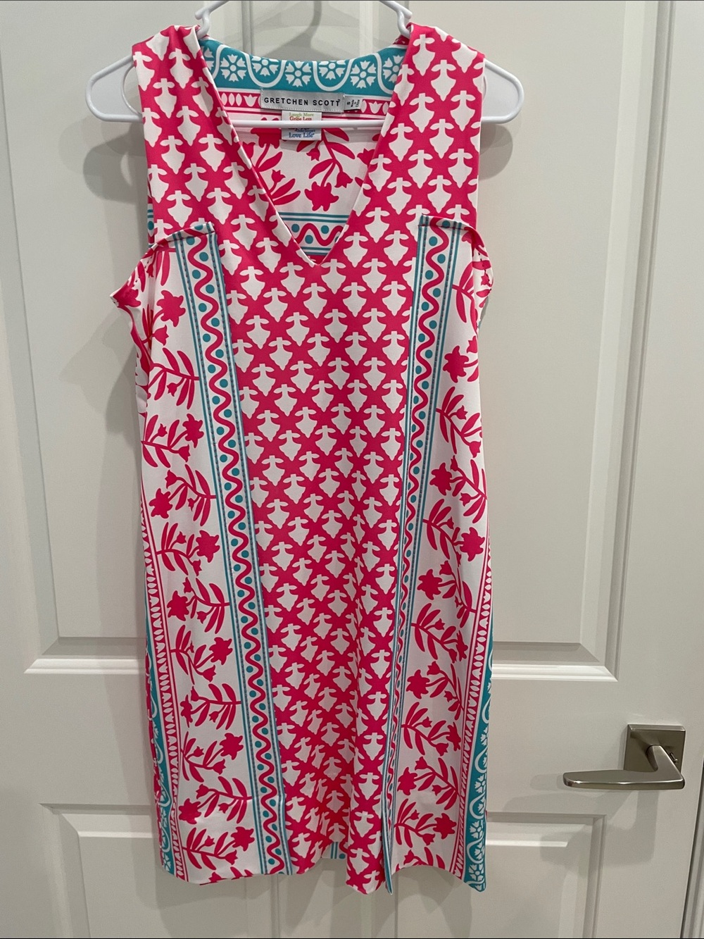 Gretchen Scott Designs Hot Pink & White Sleeveless V-Neck Shift Dress